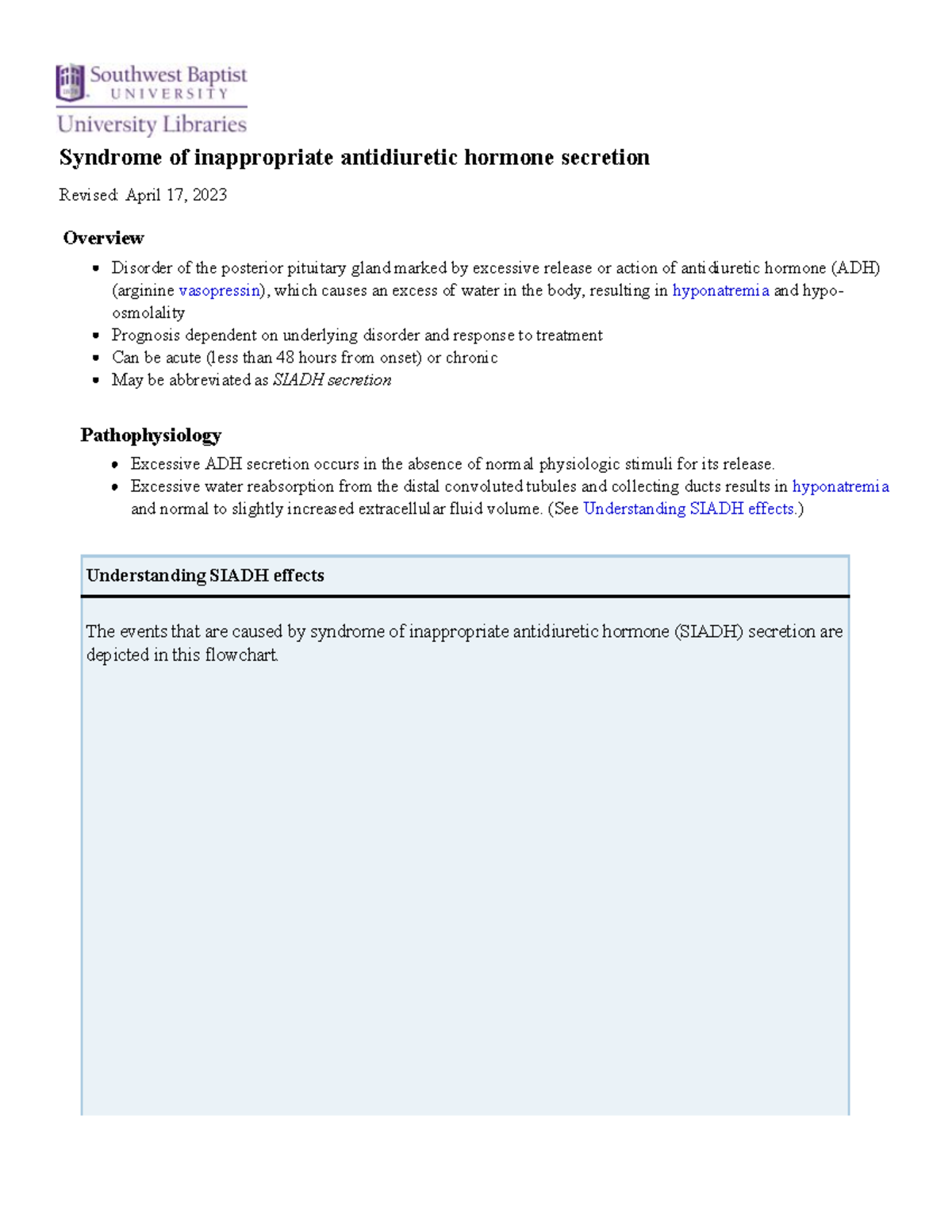 Siadh - Notes - Syndrome of inappropriate antidiuretic hormone ...