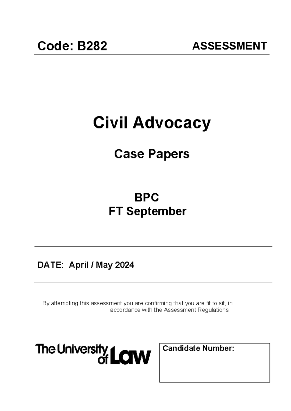 Civil paper - exam - Code: B282 ASSESSMENT Civil Advocacy Case Papers ...