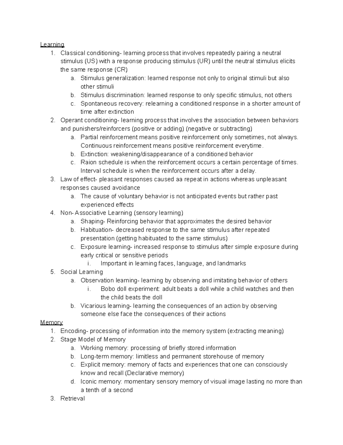 Exam 3 Review - Learning 1. Classical conditioning- learning process ...