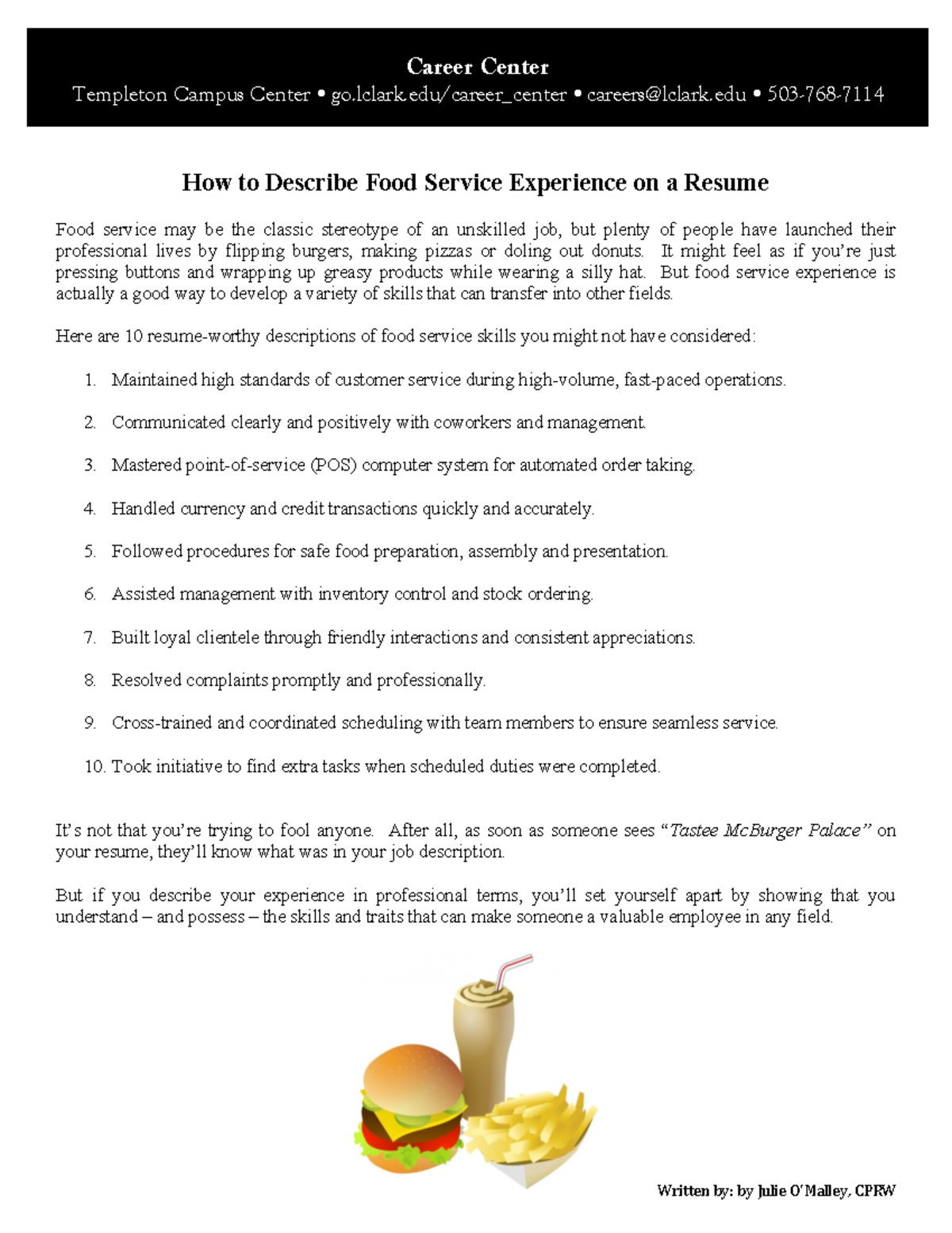 Food service experience on resume pdf Written by by Julie O'Malley