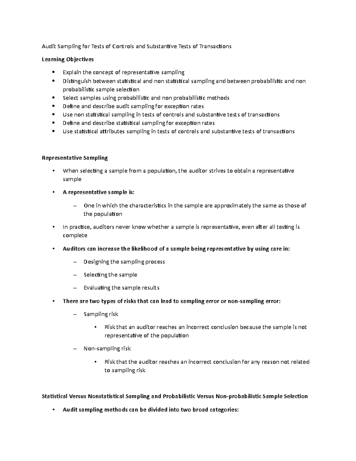 Lecture Notes 15 - Audit Sampling for Tests of Controls and Substantive ...