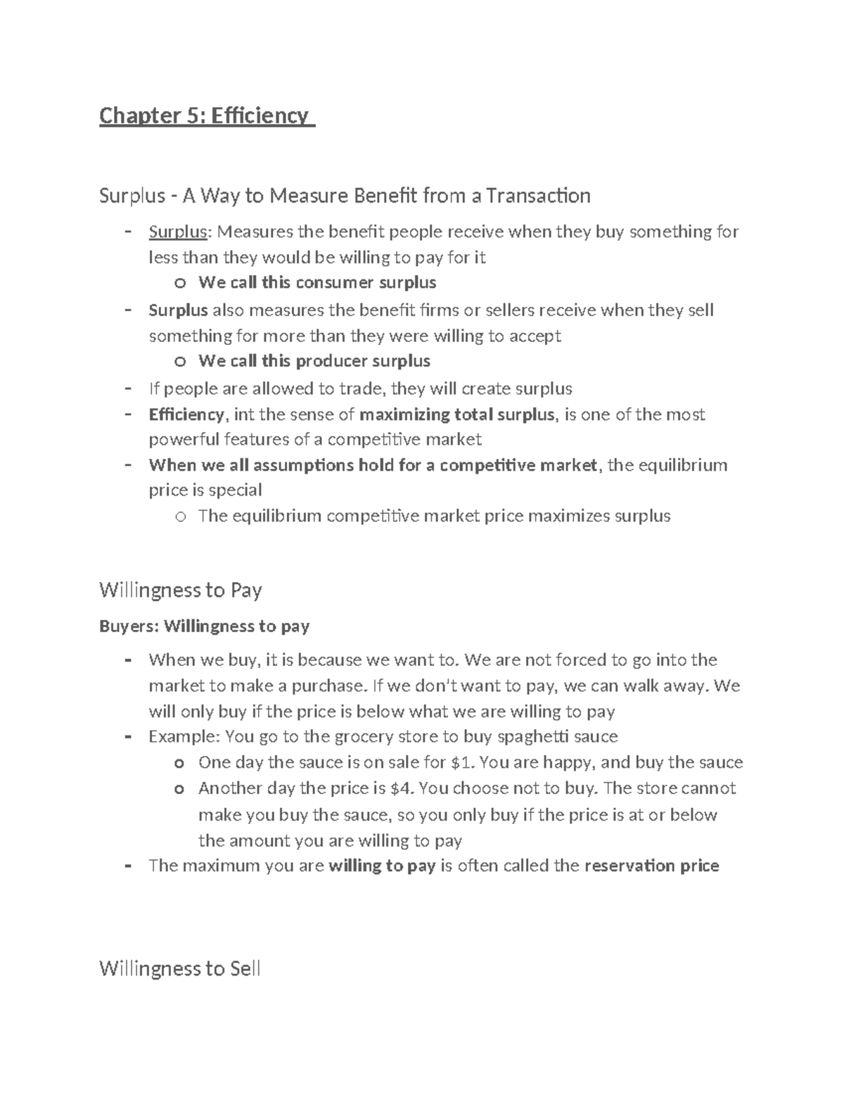 ECON1010 notes et - Chapter 5: Efficiency Surplus - A Way to Measure ...