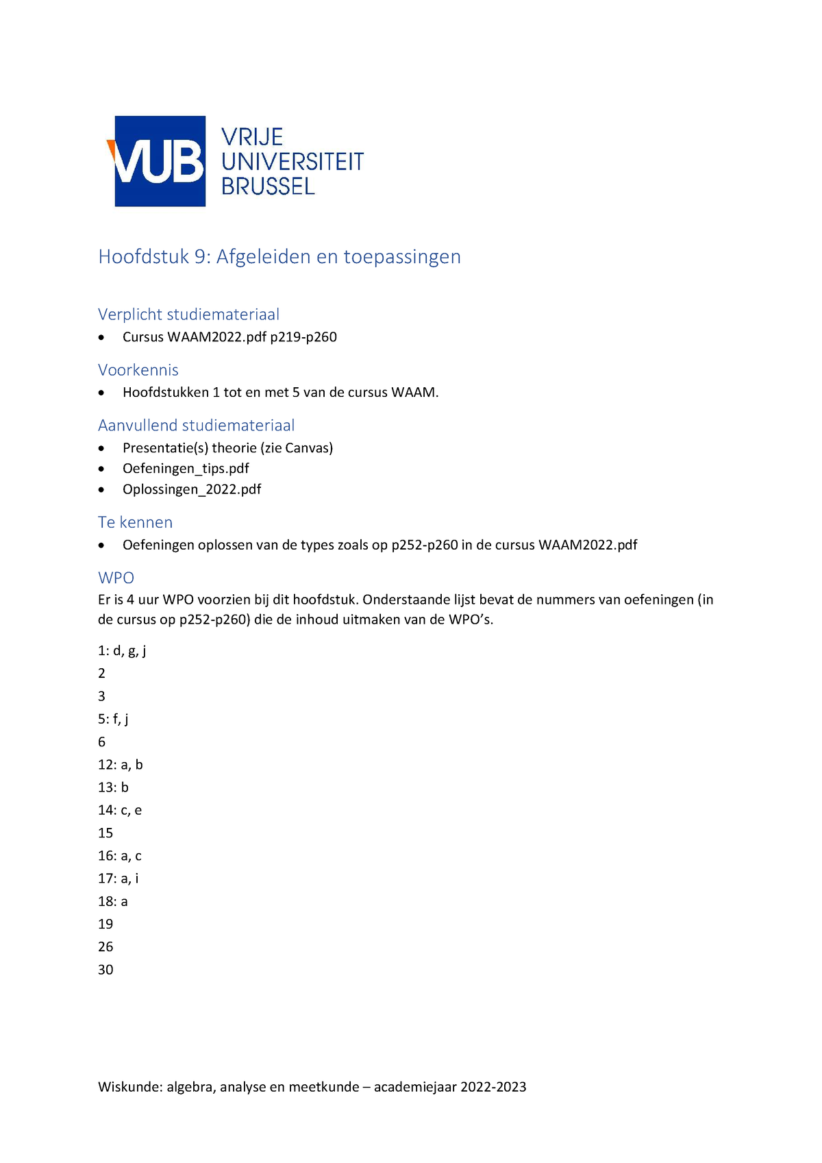 Hoofdstuk 9 Studiewijzer - Wiskunde: Algebra, Analyse En Meetkunde ...