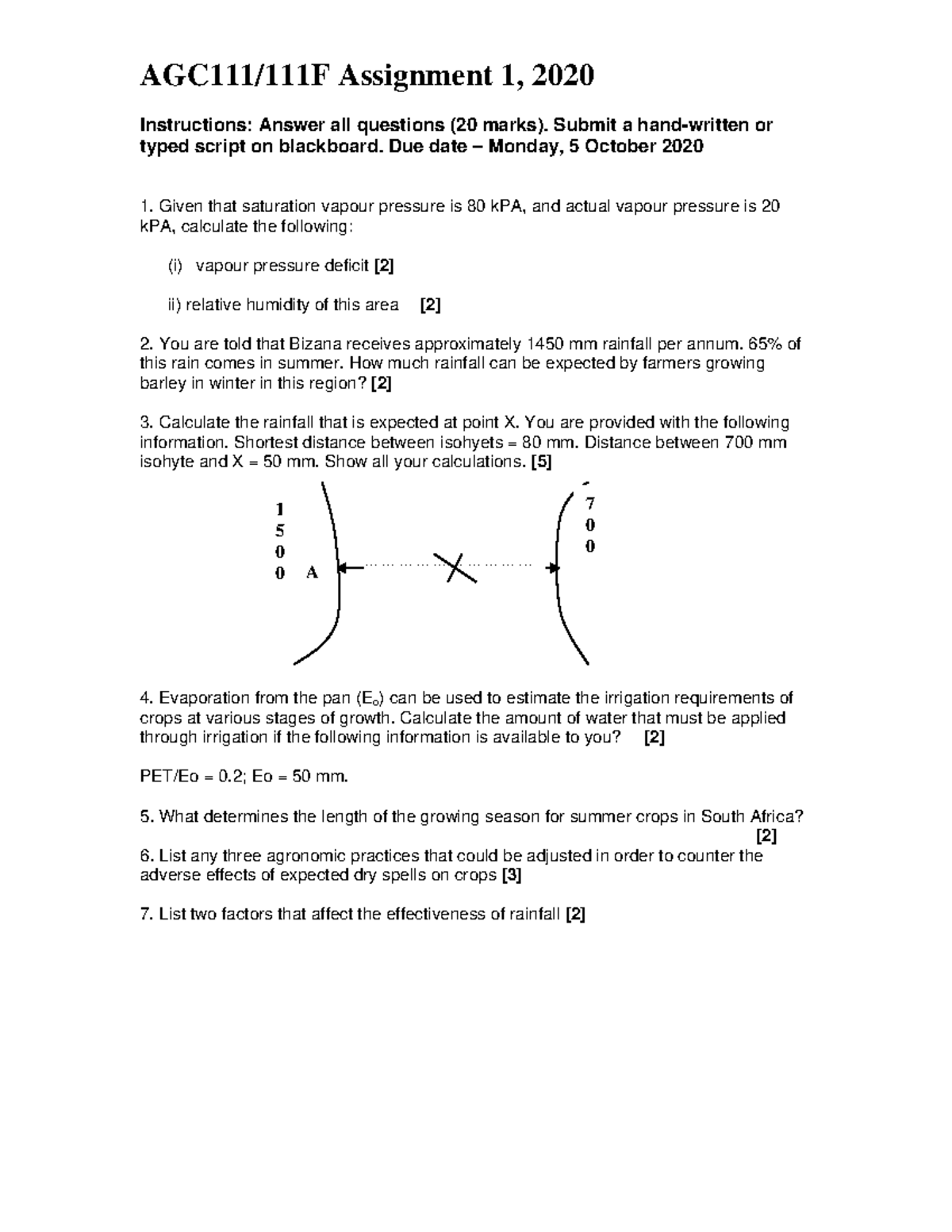 AGC111 Assignment 1 - AGC111/111F Assignment 1, 2020 Instructions ...