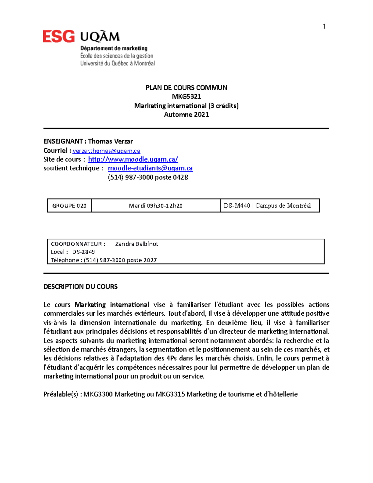 Plan de cours de l'année 2021-2022 cours marketing international - PLAN ...