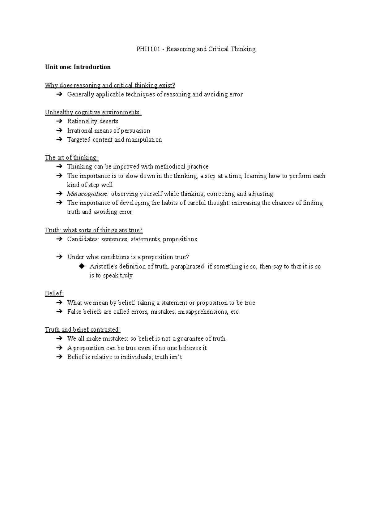 Phi 1101 notes - PHI1101 - uOttawa - Studocu