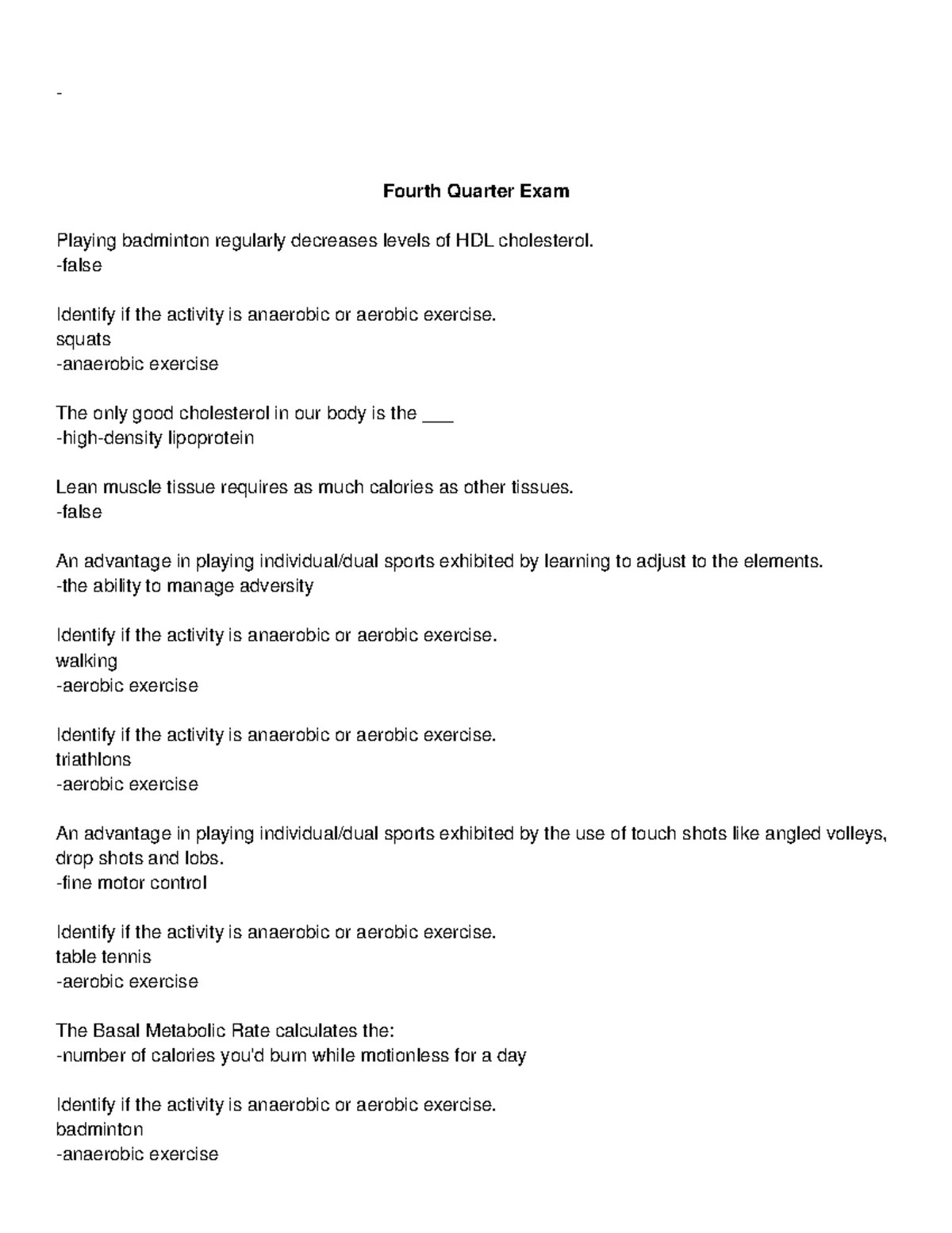 Scribdfull AMA ANSWERS Fourth Quarter Exam Playing badminton