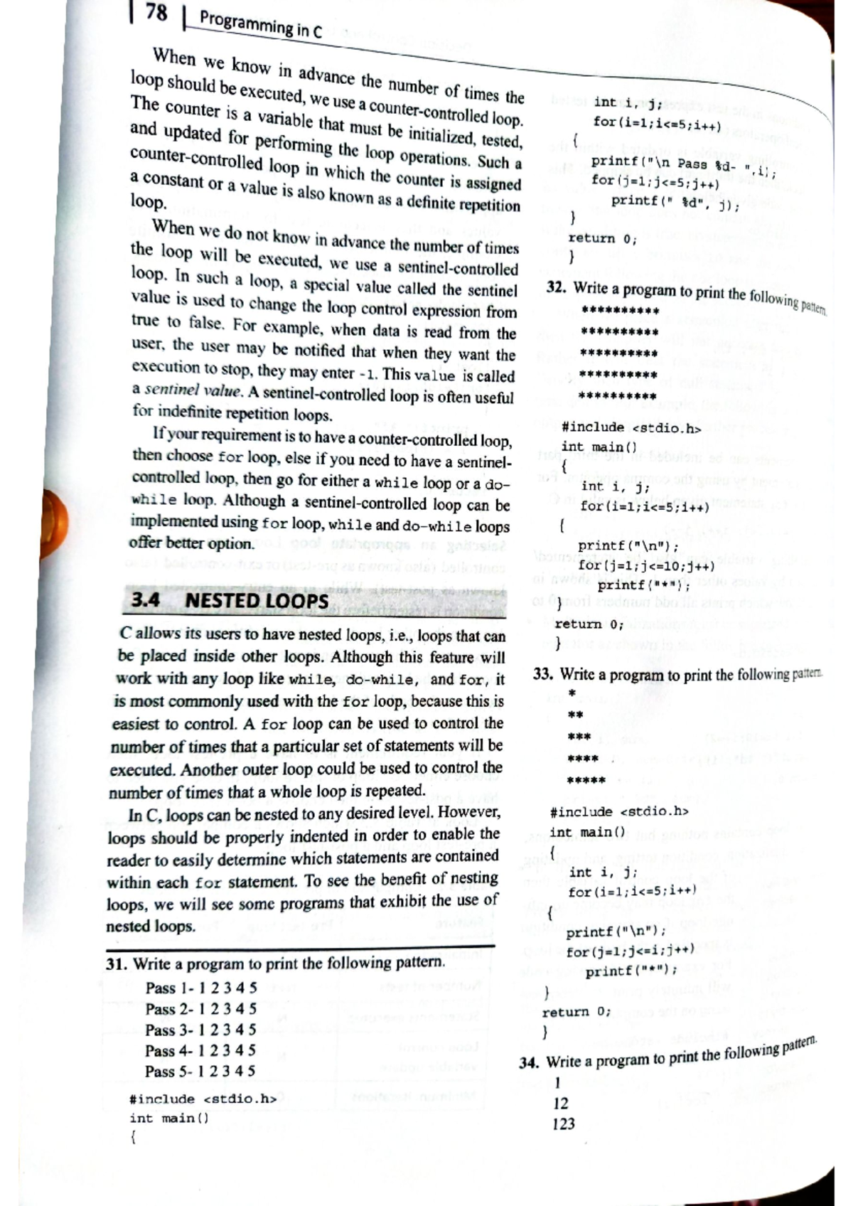 Pattern Problems - Notes - 78 Programming in c loop The be executed, we ...