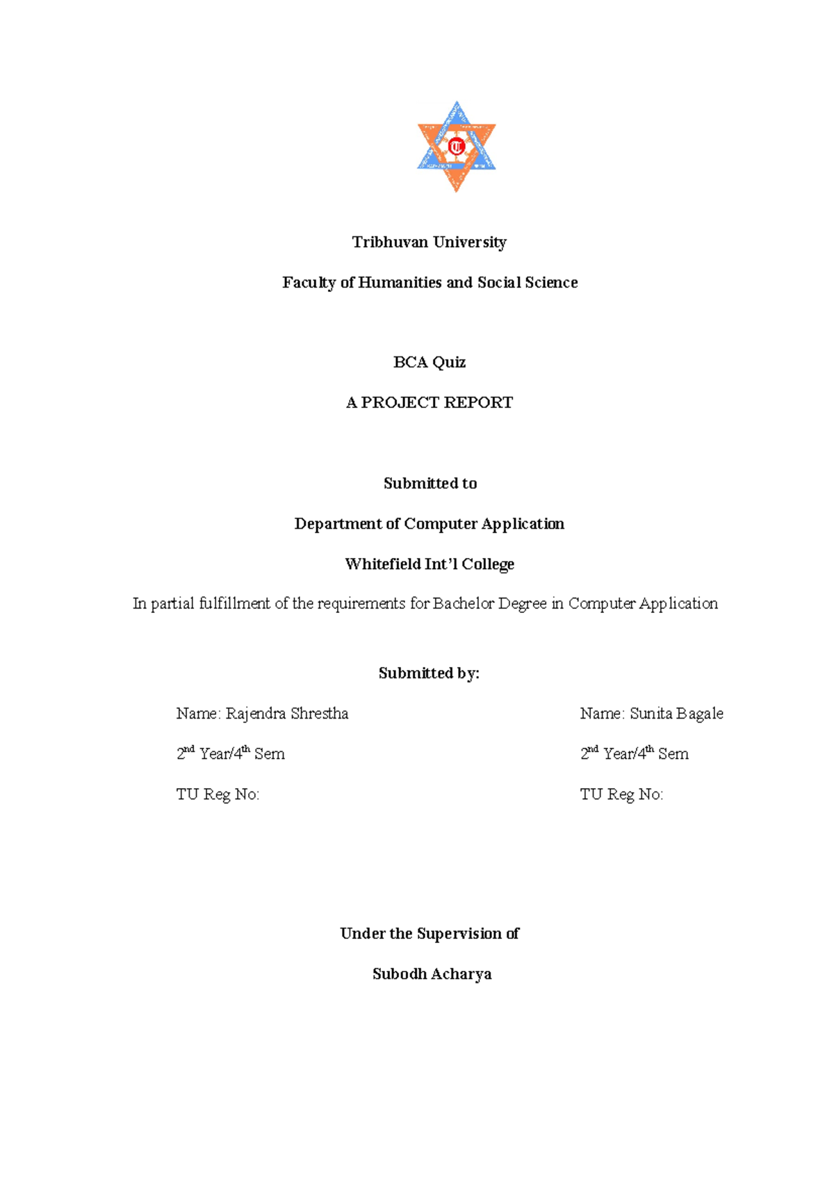 Project report - HHHHHHHHHHHHH - Bachelors of computer application - TU ...