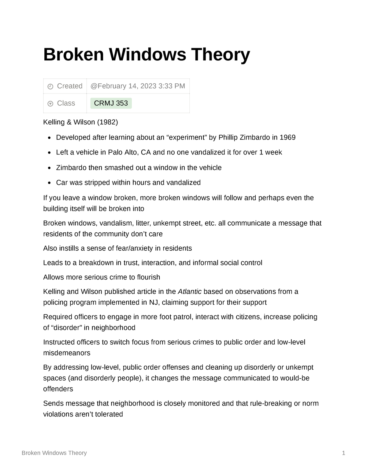 summary of broken windows thesis