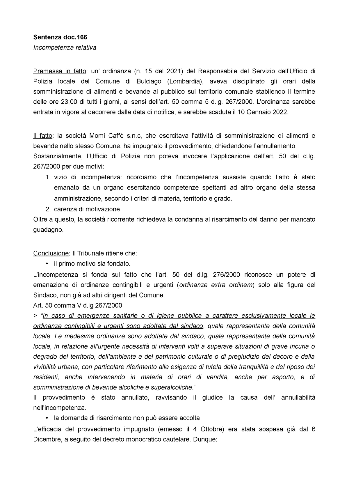 Sentenza Doc. 166 - Sentenza Doc. Incompetenza Relativa Premessa In ...