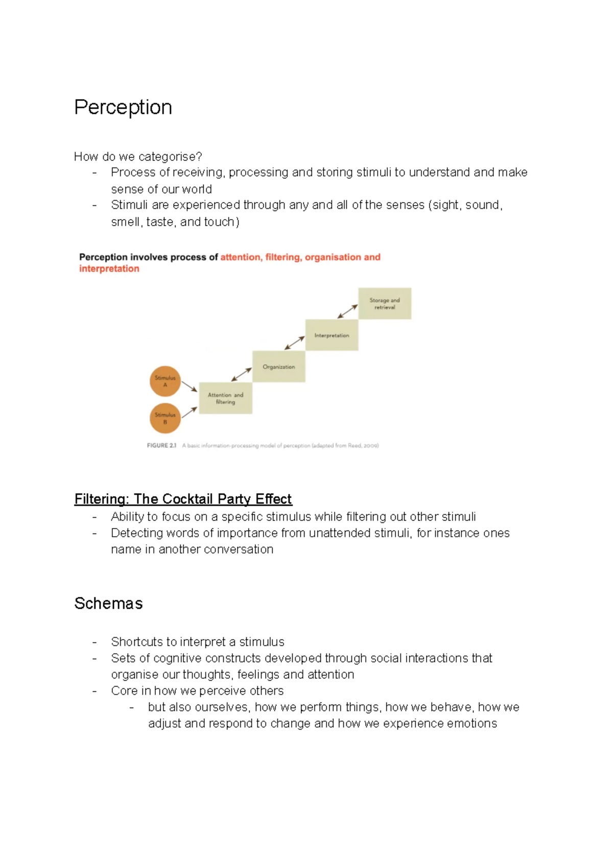 Lecture 3 - Notes - Perception How do we categorise? - Process of ...