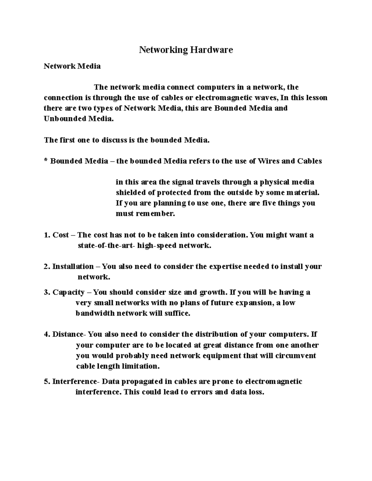 Networking Hardware Lecture notes 1 Networking Hardware Network