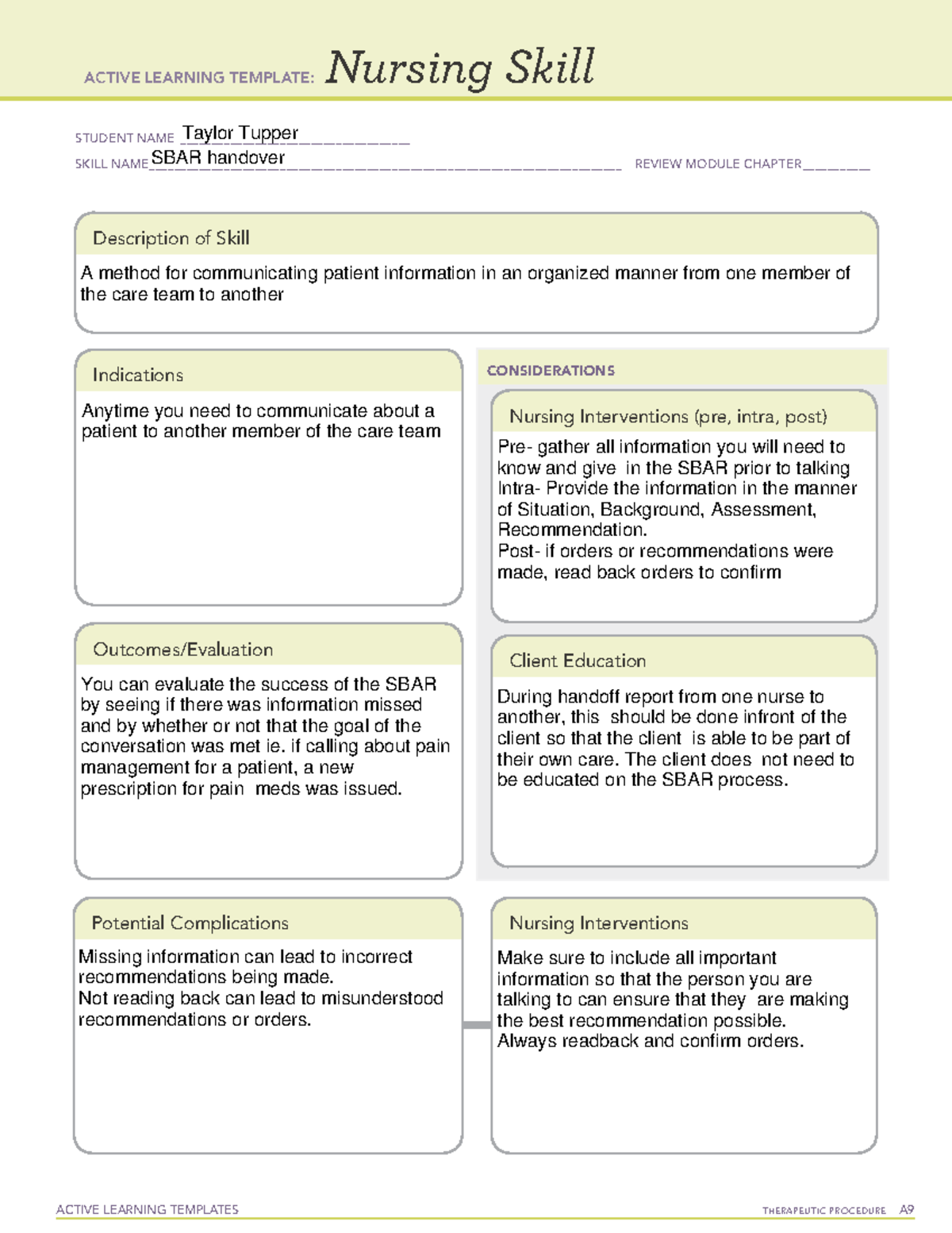 SBAR handoff nursing skill template ati - ACTIVE LEARNING TEMPLATES ...