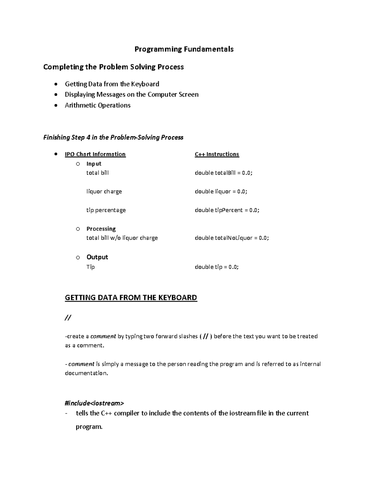 C++ Completing the Problem Solving Process - Programming Fundamentals ...