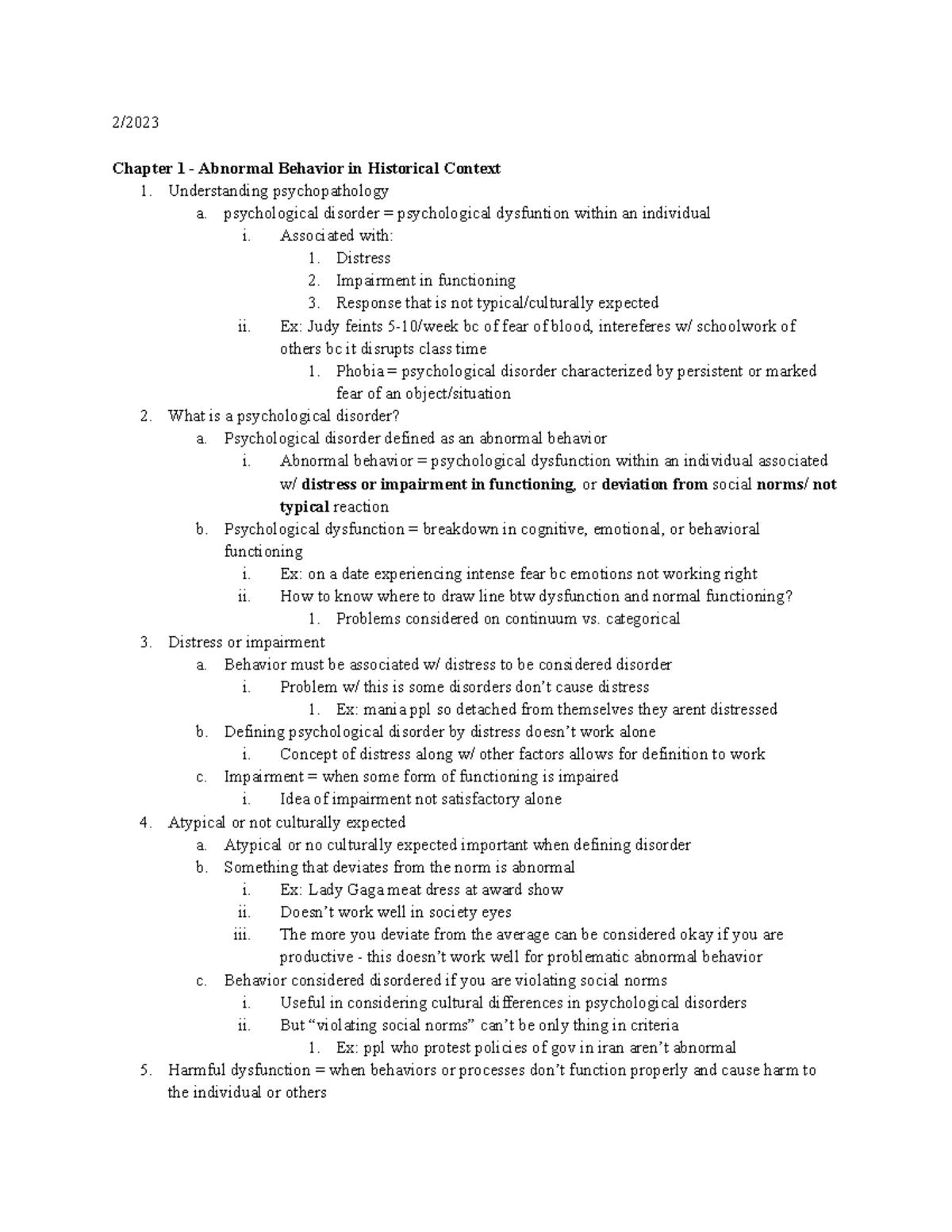 Abnormal psych - txbk notes, exam 1 (redo) - 2/ Chapter 1 - Abnormal ...