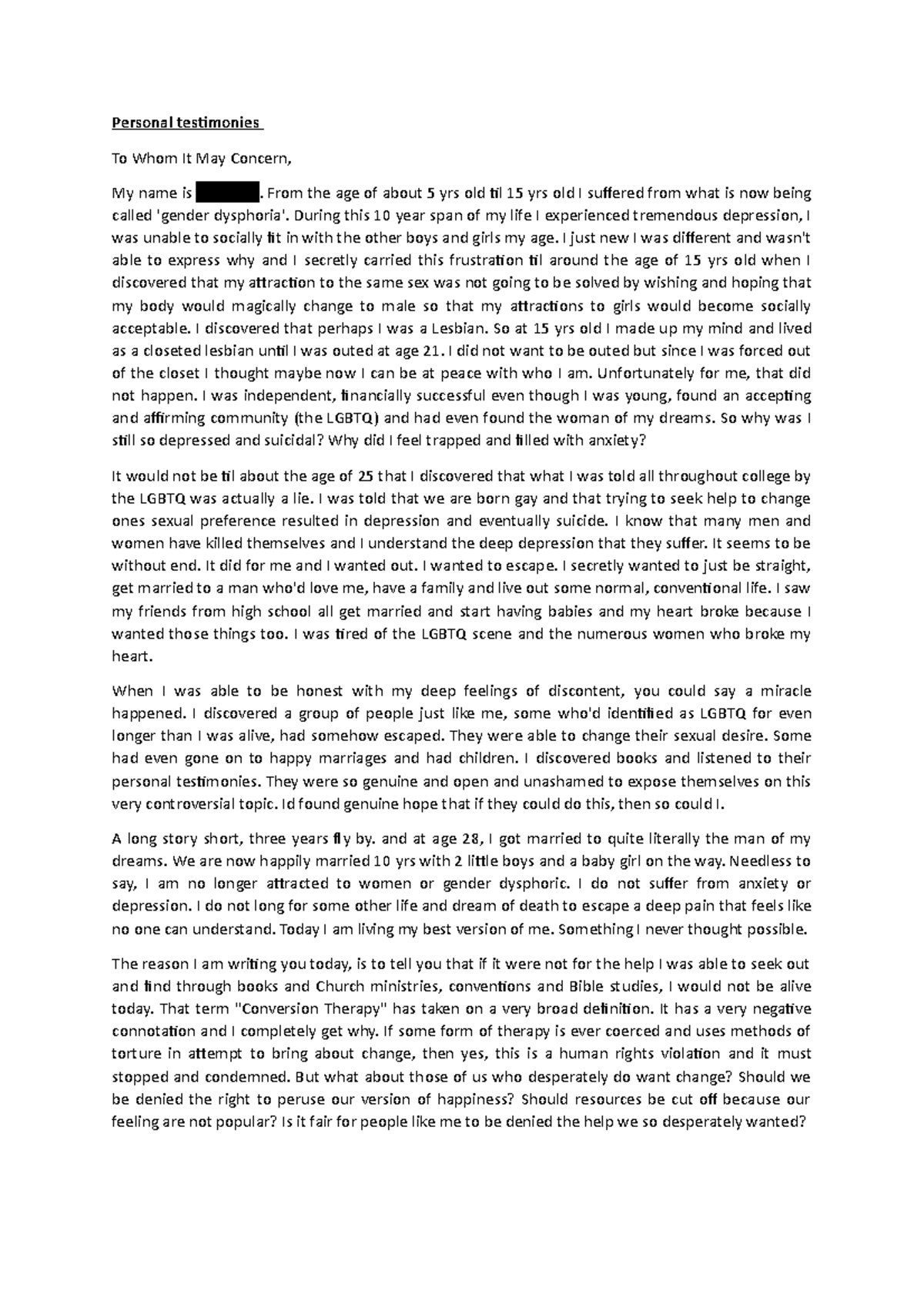 Personal testimonies - Course work - Personal testimonies To Whom It ...