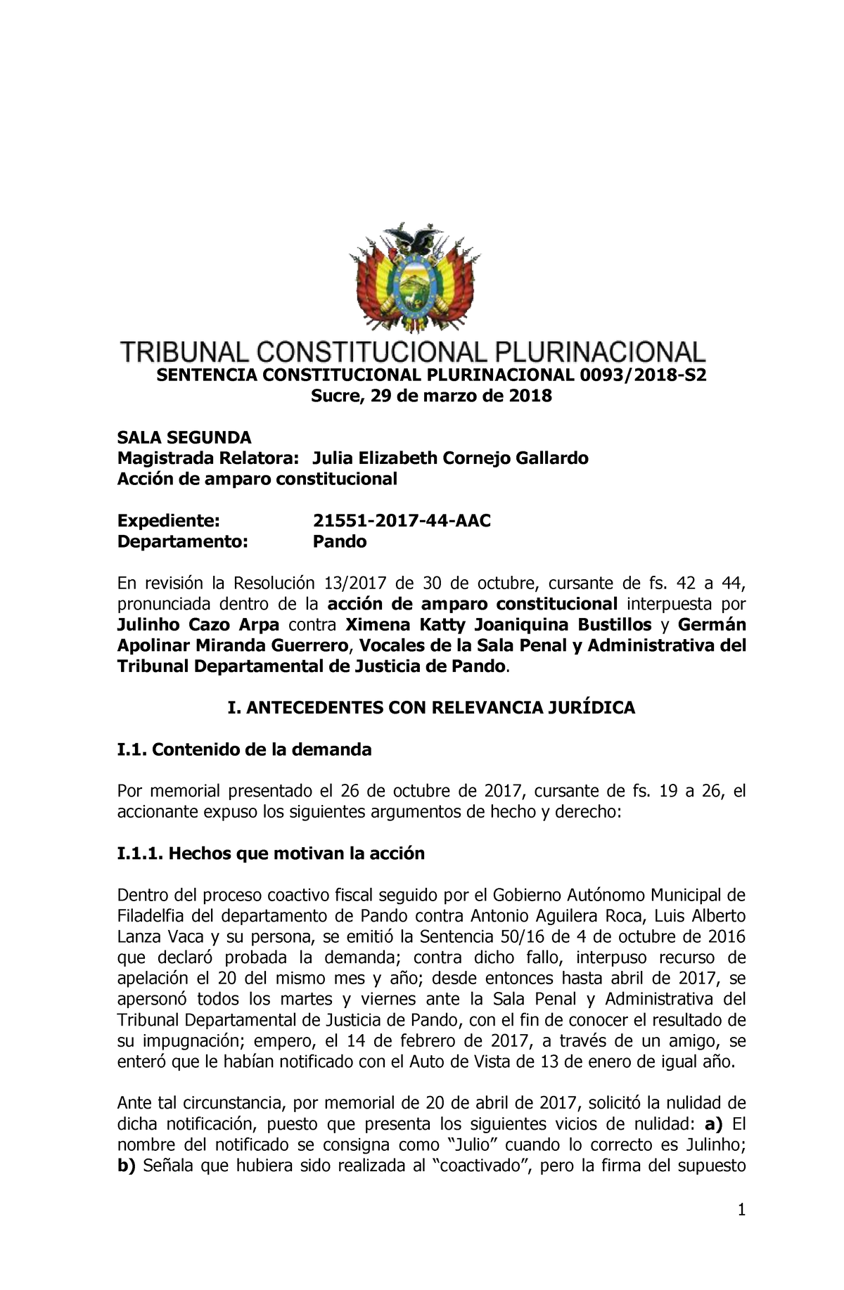 Obtiene Resolucion - Jurisprudencia Constitucional - SENTENCIA ...