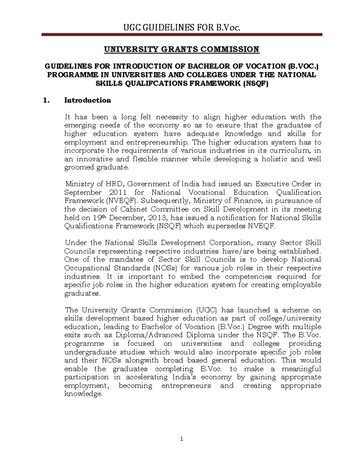 B.Voc Guidelines XII Plan - UNIVERSITY GRANTS COMMISSION GUIDELINES FOR ...