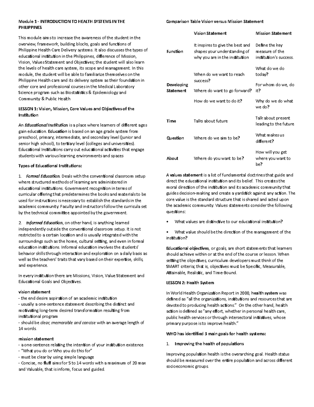 Module 1 His Lec For His Lec Module 1 Introduction To Health