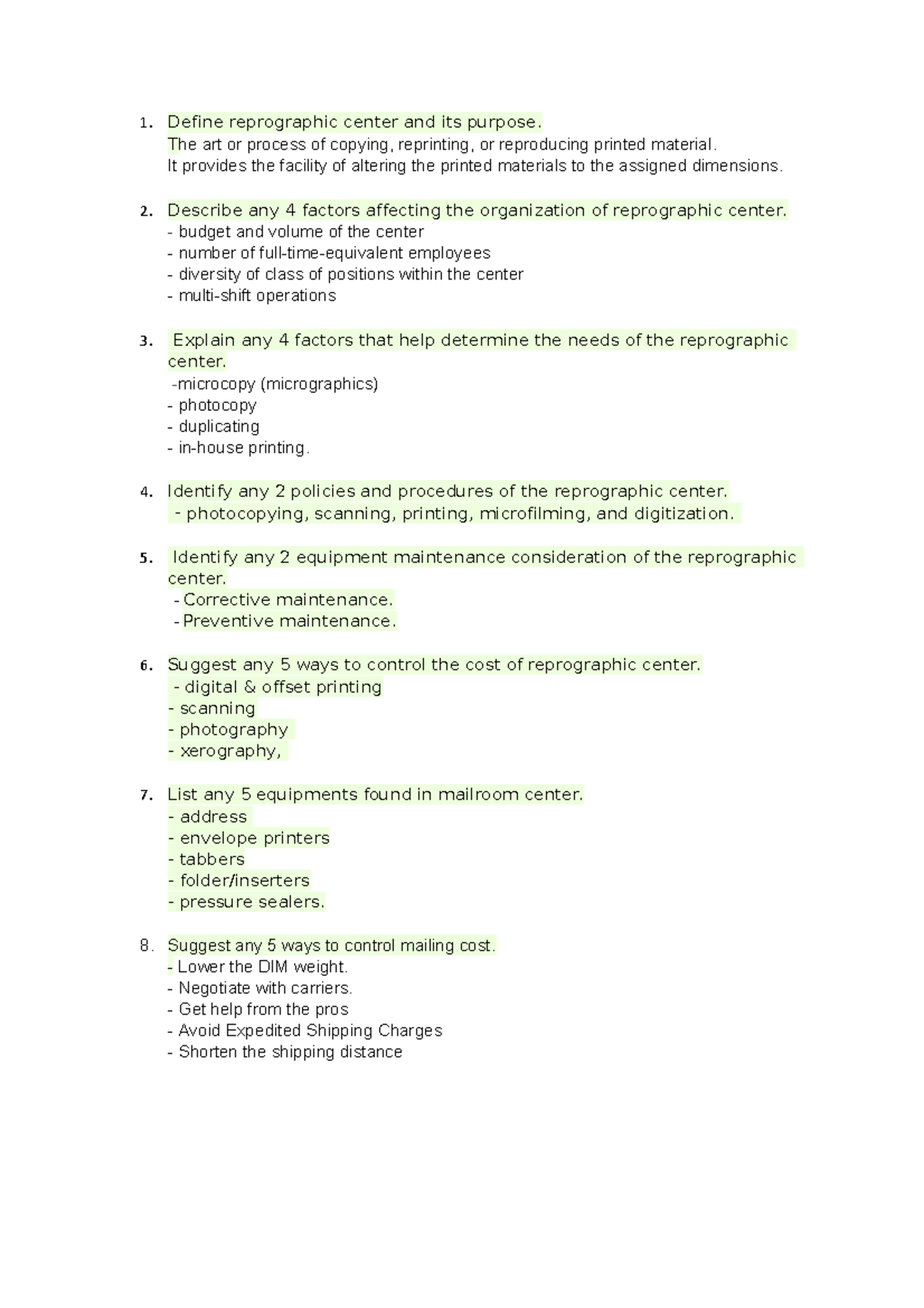Tutorial week 6 Define reprographic center and its purpose. The art