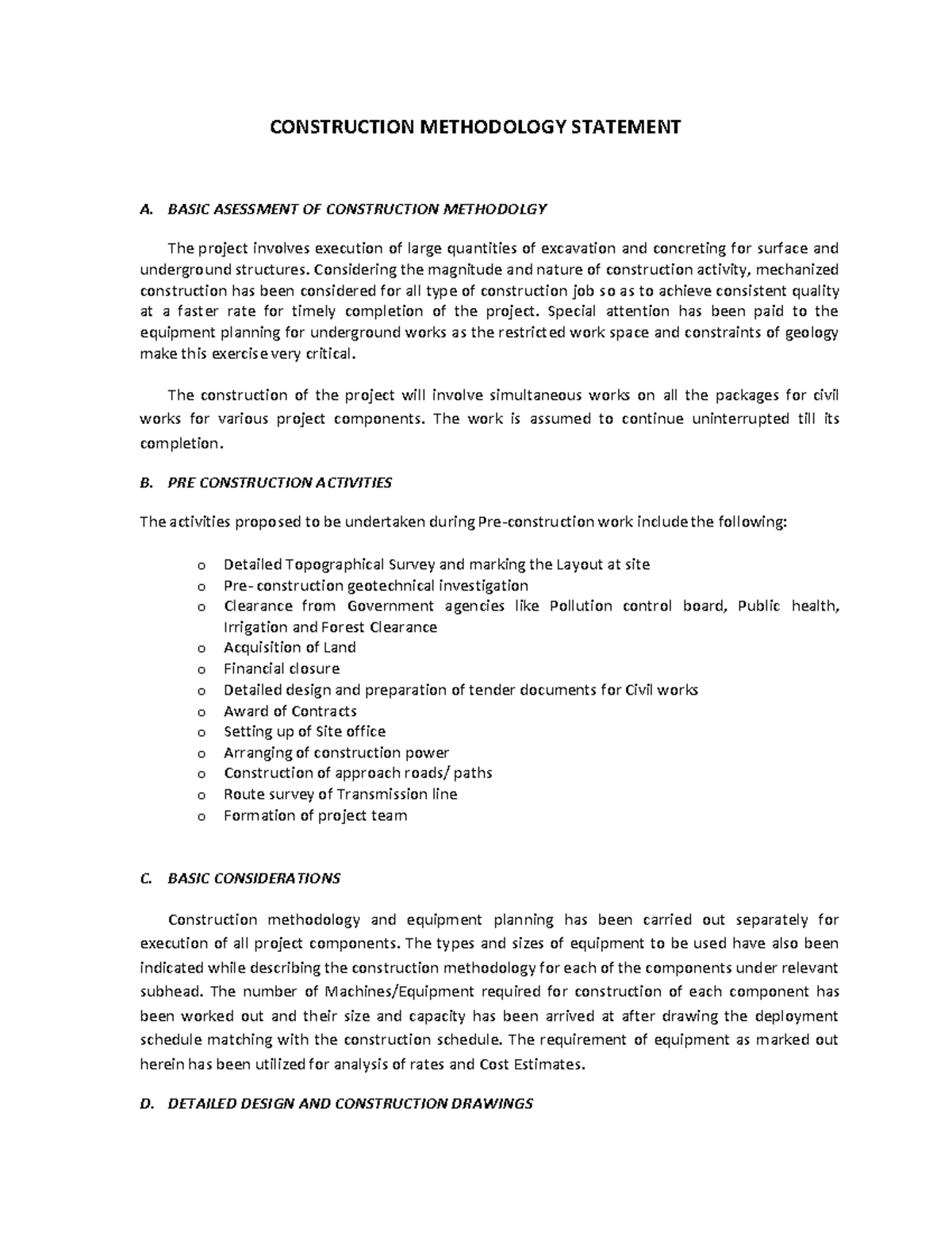 Construction Methodology Statement - CONSTRUCTION METHODOLOGY STATEMENT ...