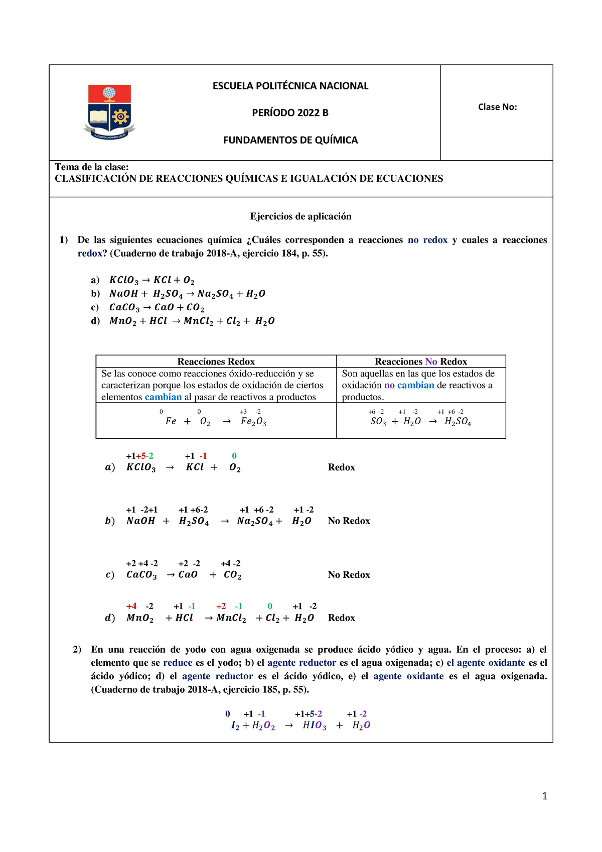 Unidad 5 Clasificación De Reacciones Químicas E Igualación De Ecuaciones Ejercicios Resueltos 9775