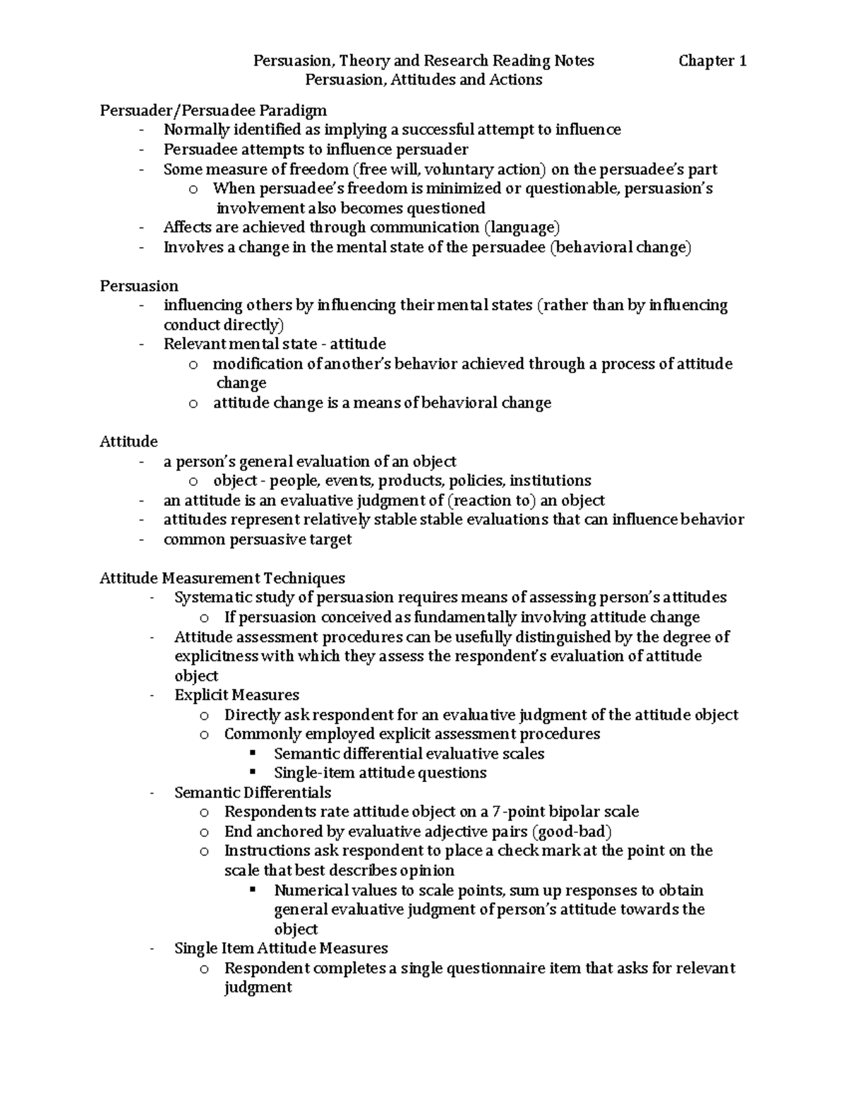 Samenvatting persuasion chapter 1 - 12 - Persuasion, Attitudes and ...