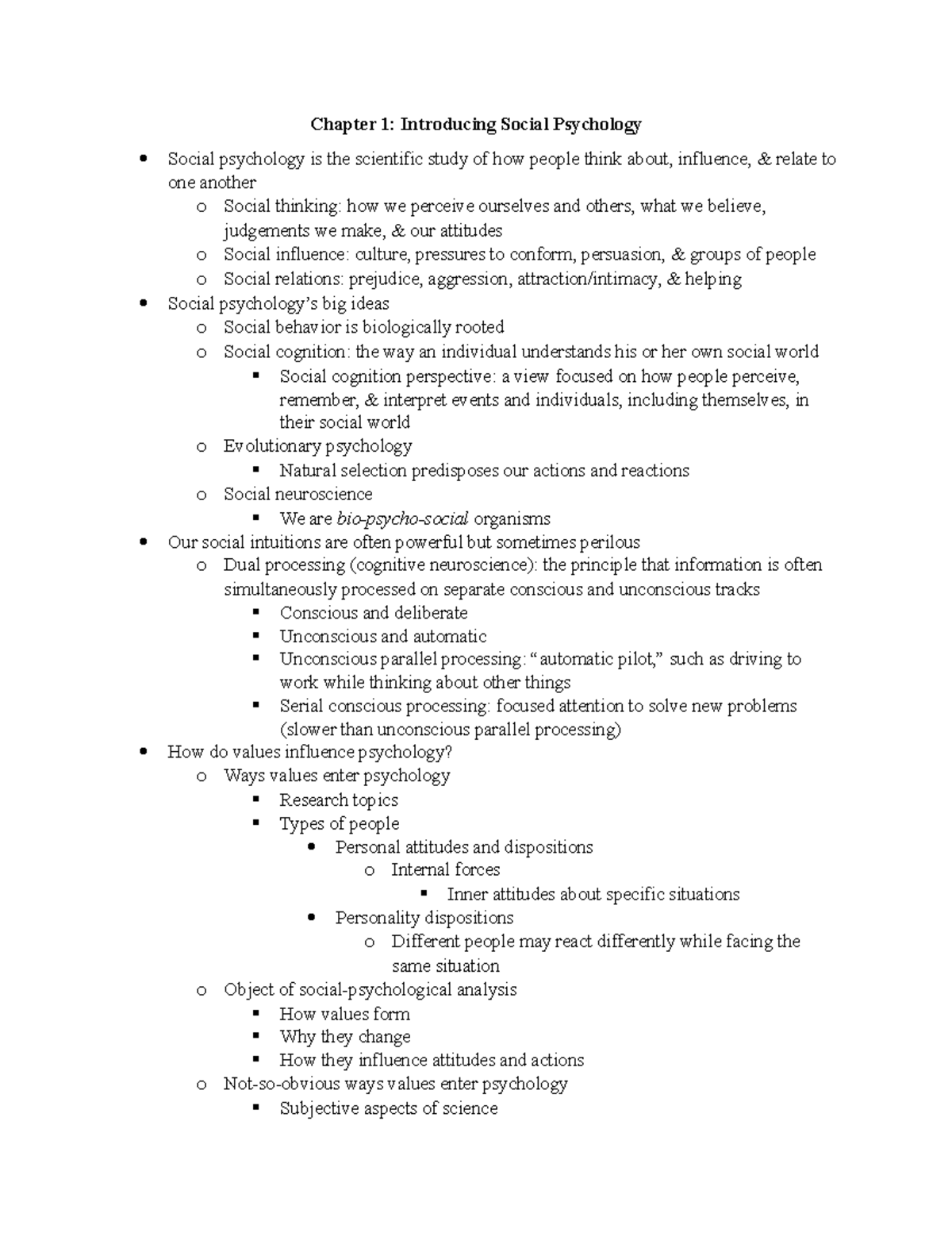 PSYC Social Chapter 1 Notes - Chapter 1: Introducing Social Psychology ...