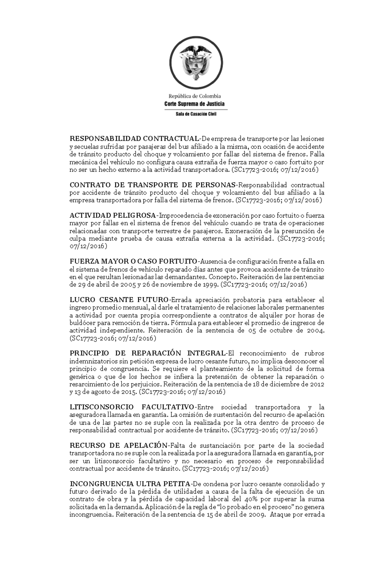 SC17723 - Responsabilidad Contractual - RESPONSABILIDAD CONTRACTUALy ...