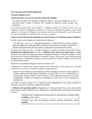 Curs 3-4 - gsdgsd - Izvoarele raportului juridic obligaţional Noţiunea obligaţiei civile - StuDocu