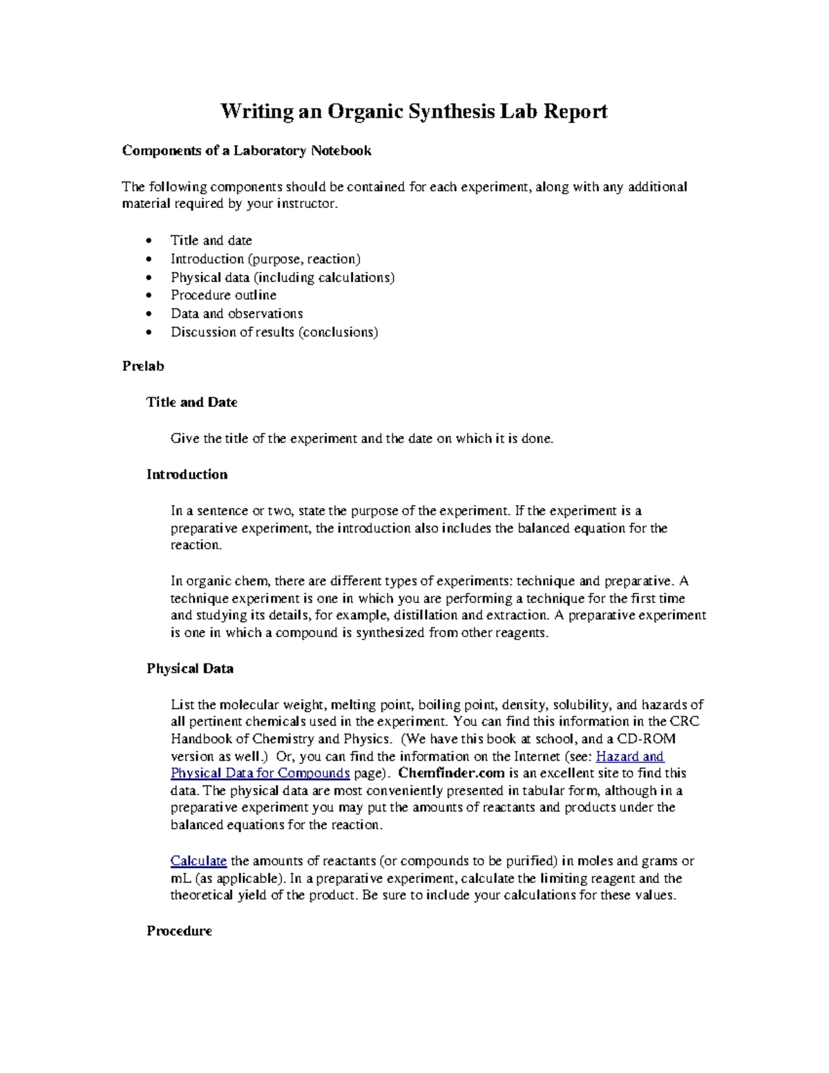 Samplereport Xxxc Writing an Organic Synthesis Lab Report