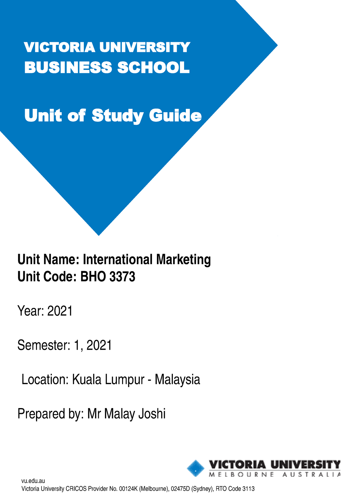 Bho3373 Kl Unit Guide S1 2021 Uni T Name International Mar Keting Uni T Code Bho 3373 Year Studocu