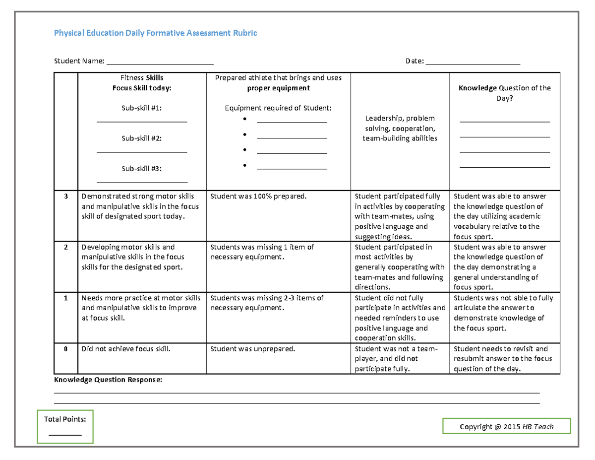 formative assessment for physical education