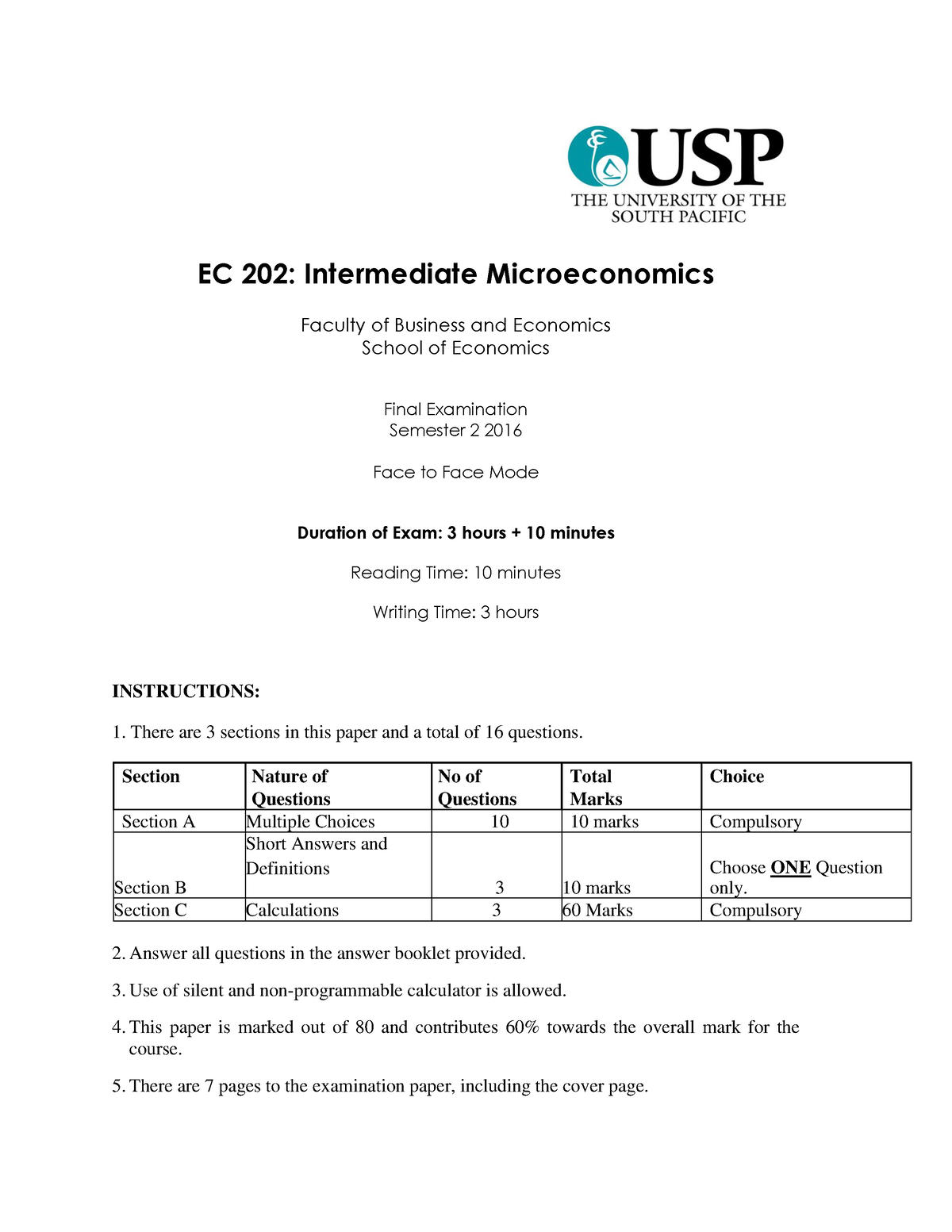 EC202 Final Exam - All The Best - EC 202: Intermediate Microeconomics ...