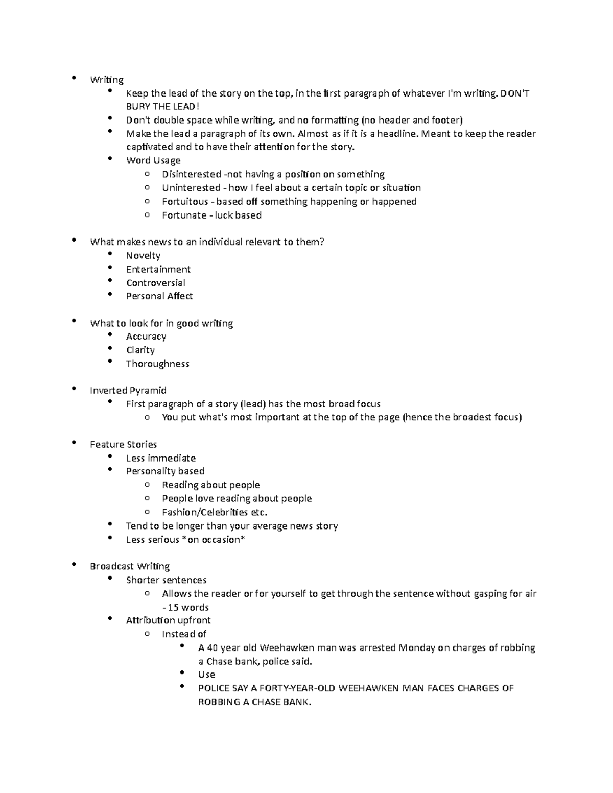 Evaluating Good Writing Writing Keep the lead of the story on the top