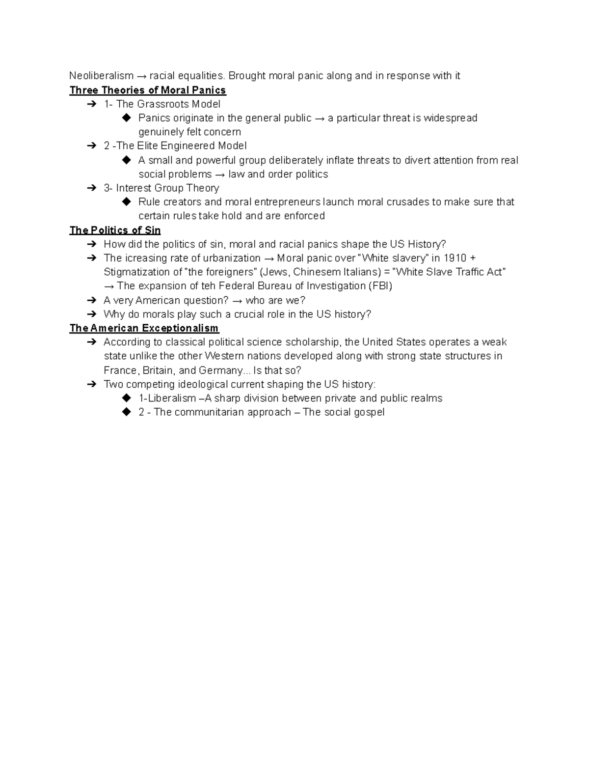 Moral panic Professor Ercan Neoliberalism → racial equalities