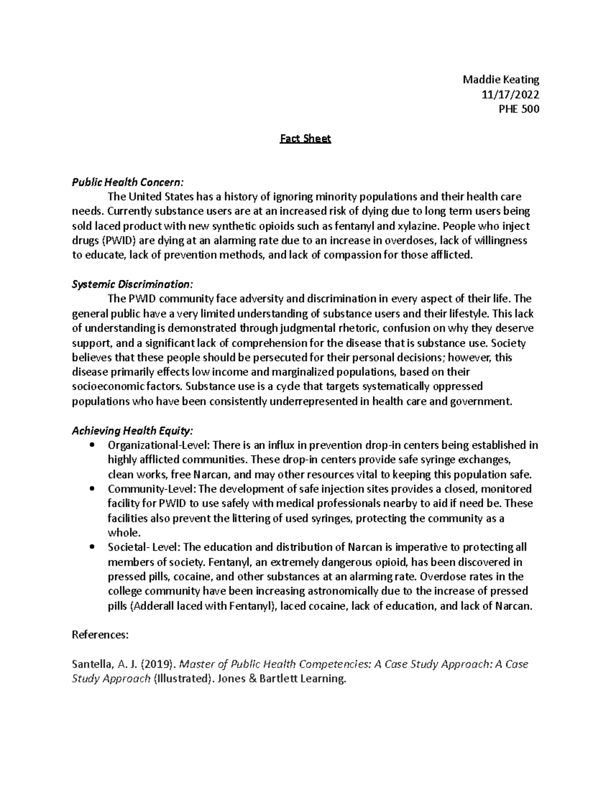 Opioid Fact Sheet - nCoursework - Maddie Keating 11/17/ PHE 500 Fact ...