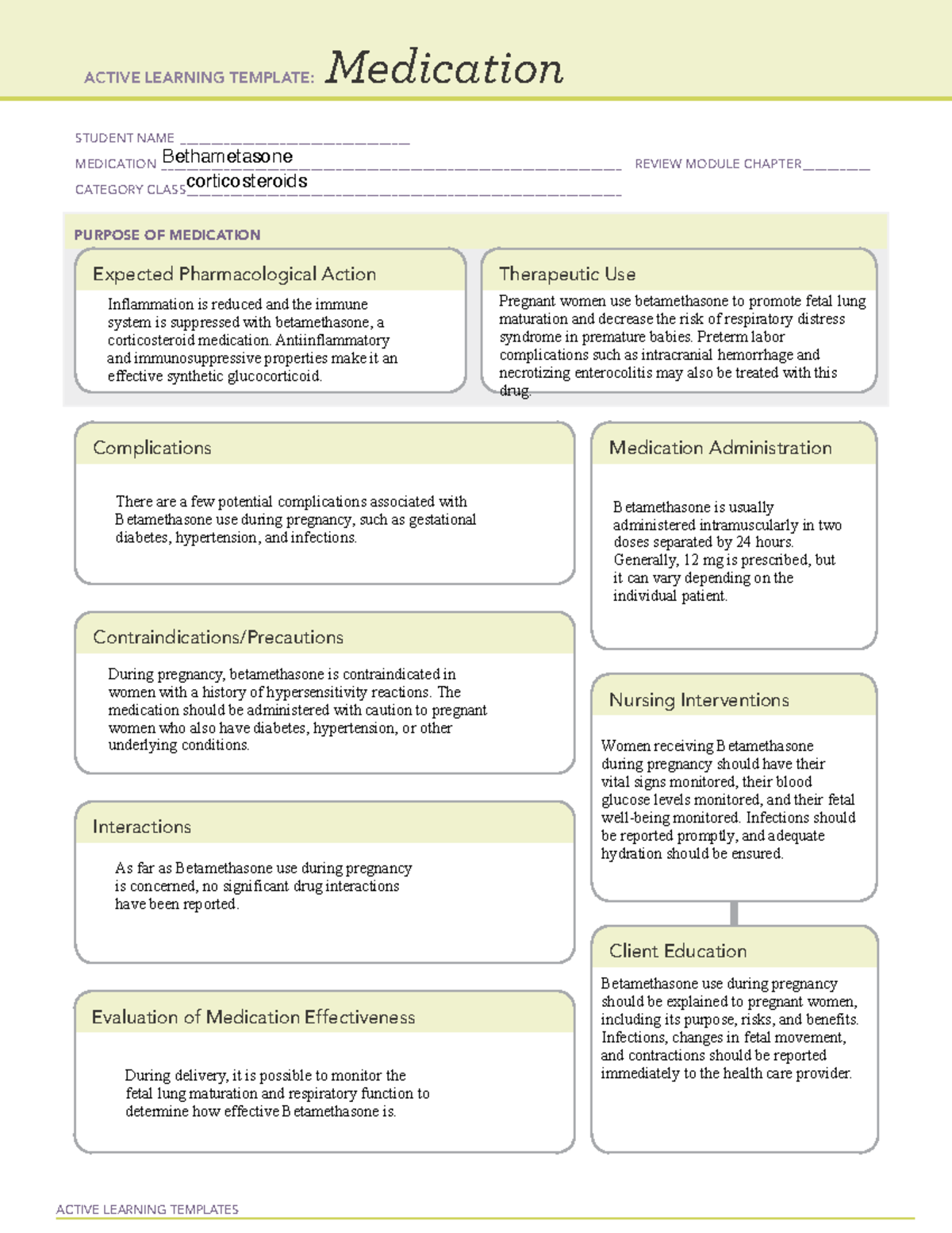 Bethametasone Medication - Active Learning Templates Medication Student 