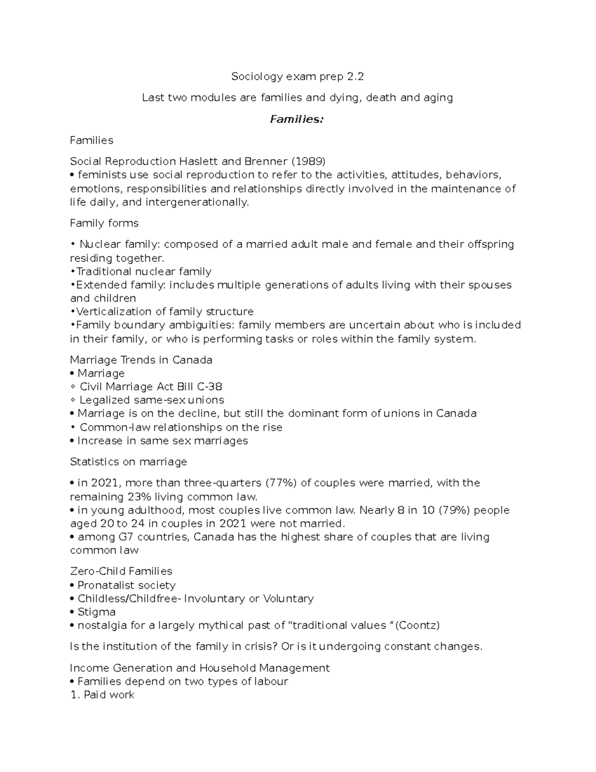 Sociology exam prep 2 - midterm study notes for modules for midterm 2 ...