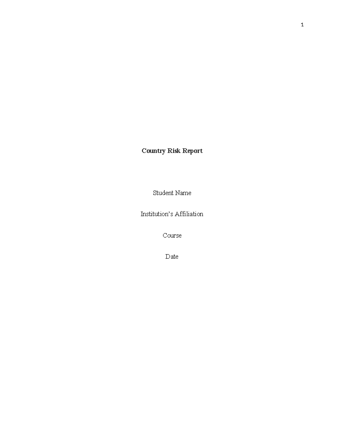 Country Risks Report.edited - Country Risk Report Student Name ...