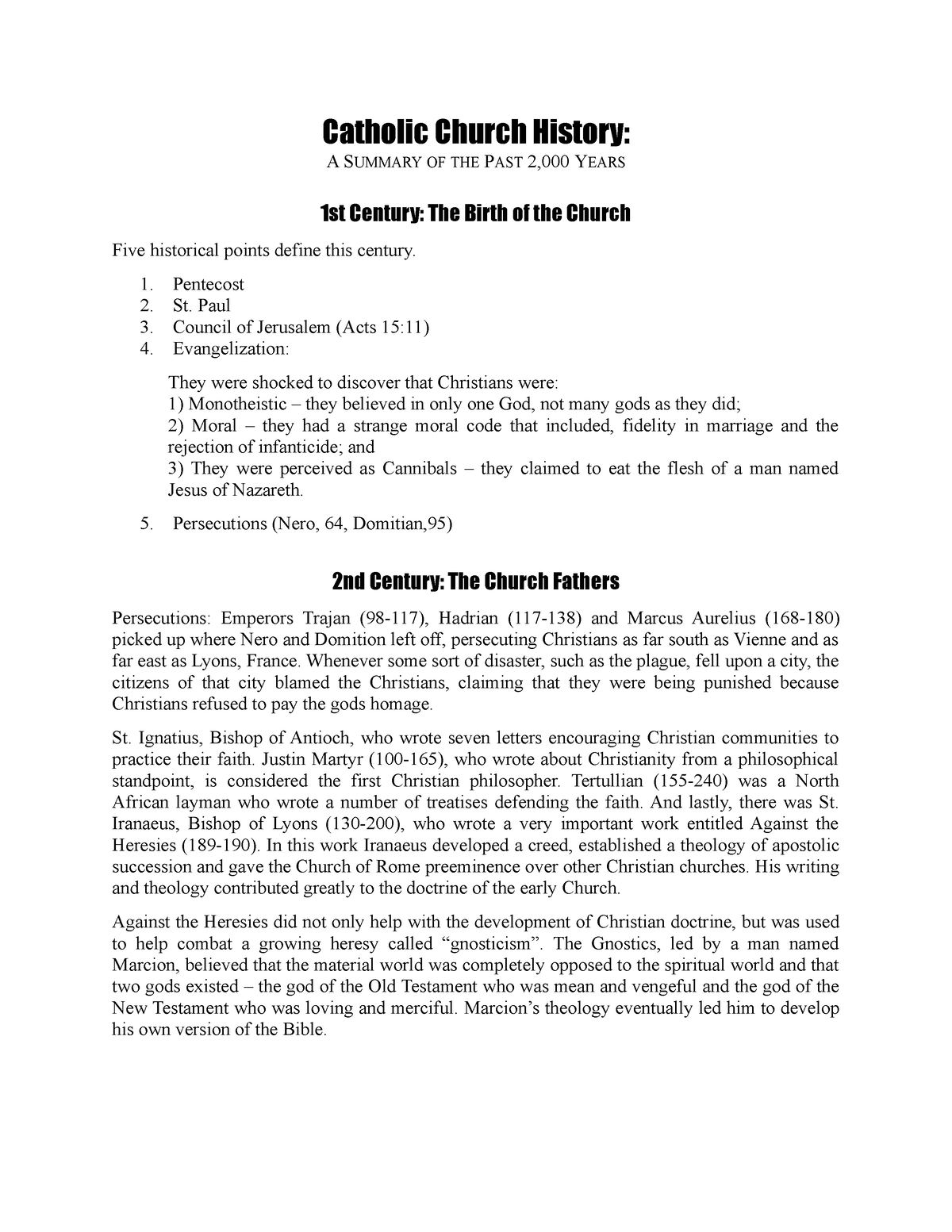 catholic church history research paper