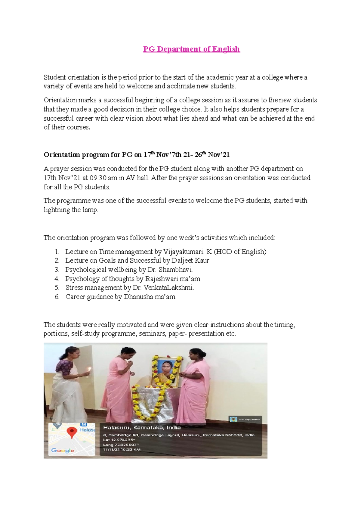 PG Report - PG Department of English Student orientation is the period ...