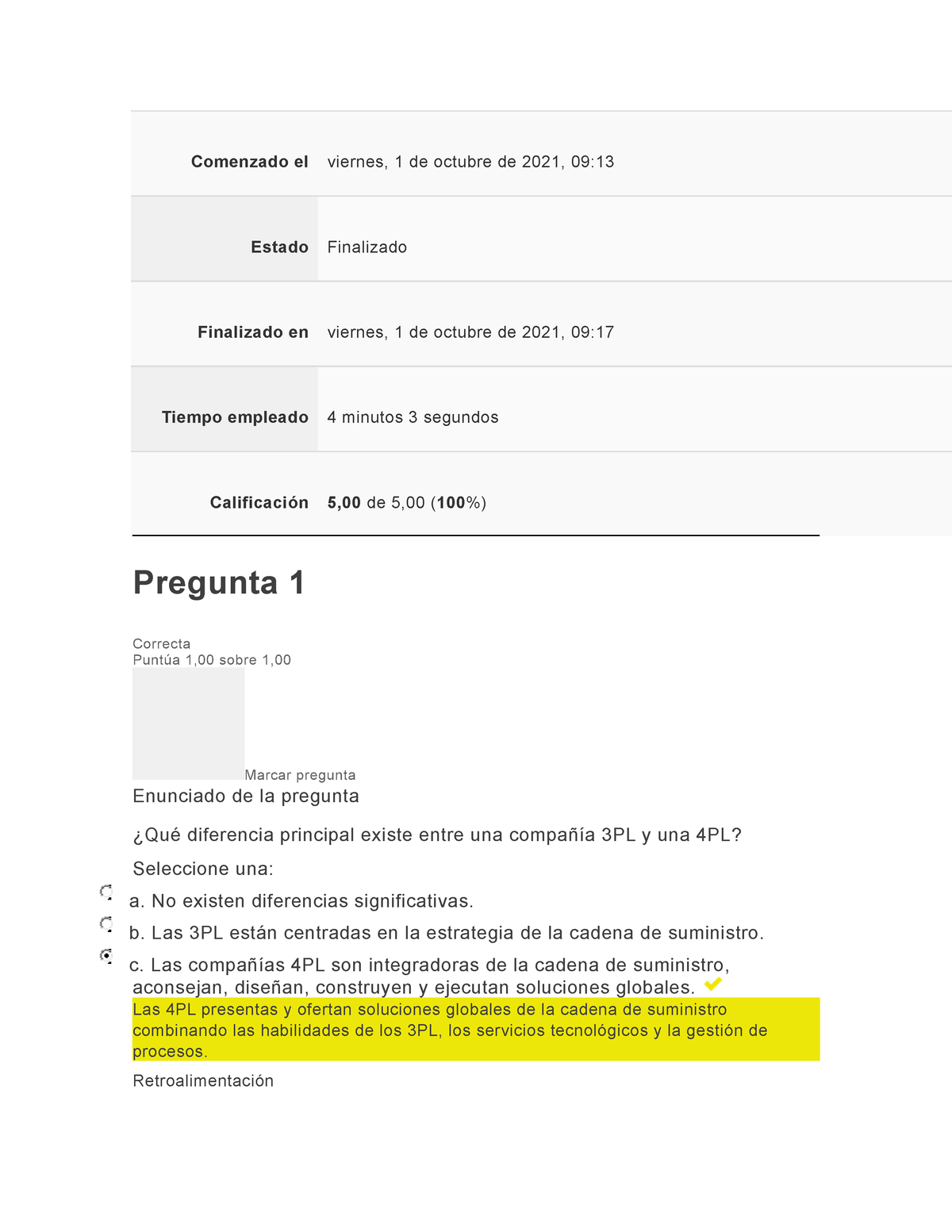 Evaluacion Inicial DE LA MATERIA LOGISTICA - Comenzado El Viernes, 1 De ...