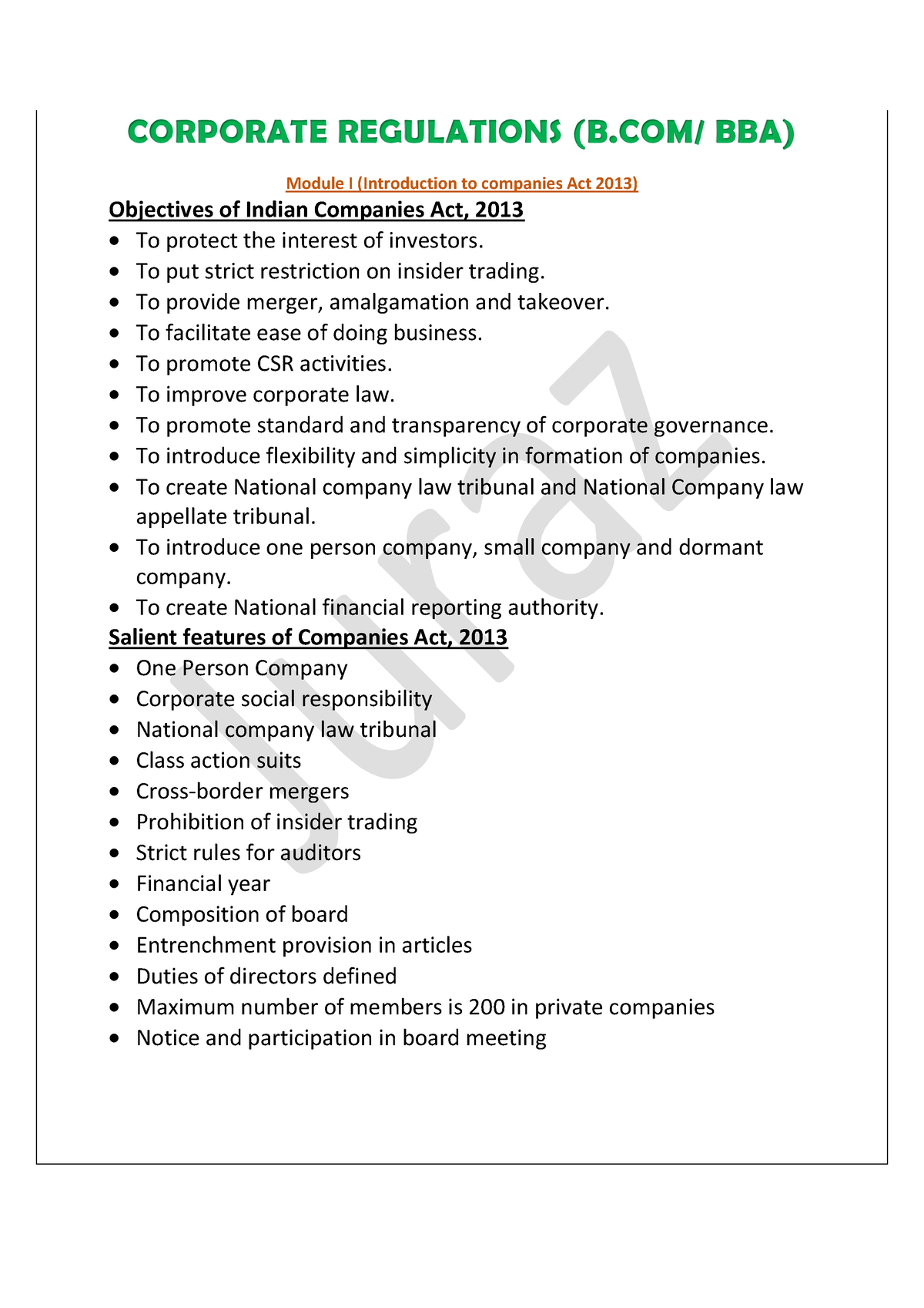 Corporate Regulations- Bcom-BBA-Juraz - CORPORATE REGULATIONS (B/ BBA ...