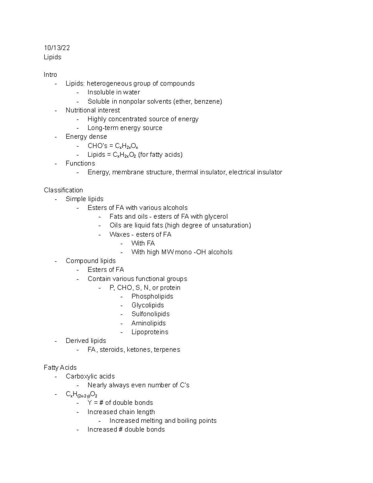 Animal nutrition: lectures for exam 2 - 10/13/ Lipids Intro - Lipids ...