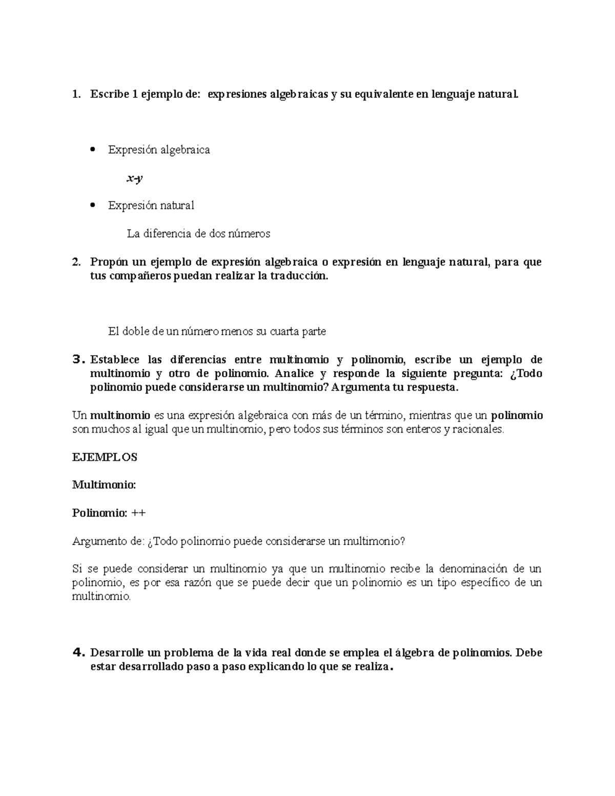 El Doble De La Diferencia De Dos Números Foro f matematicos - 1. Escribe 1 ejemplo de: expresiones algebraicas y su  equivalente en lenguaje - StuDocu