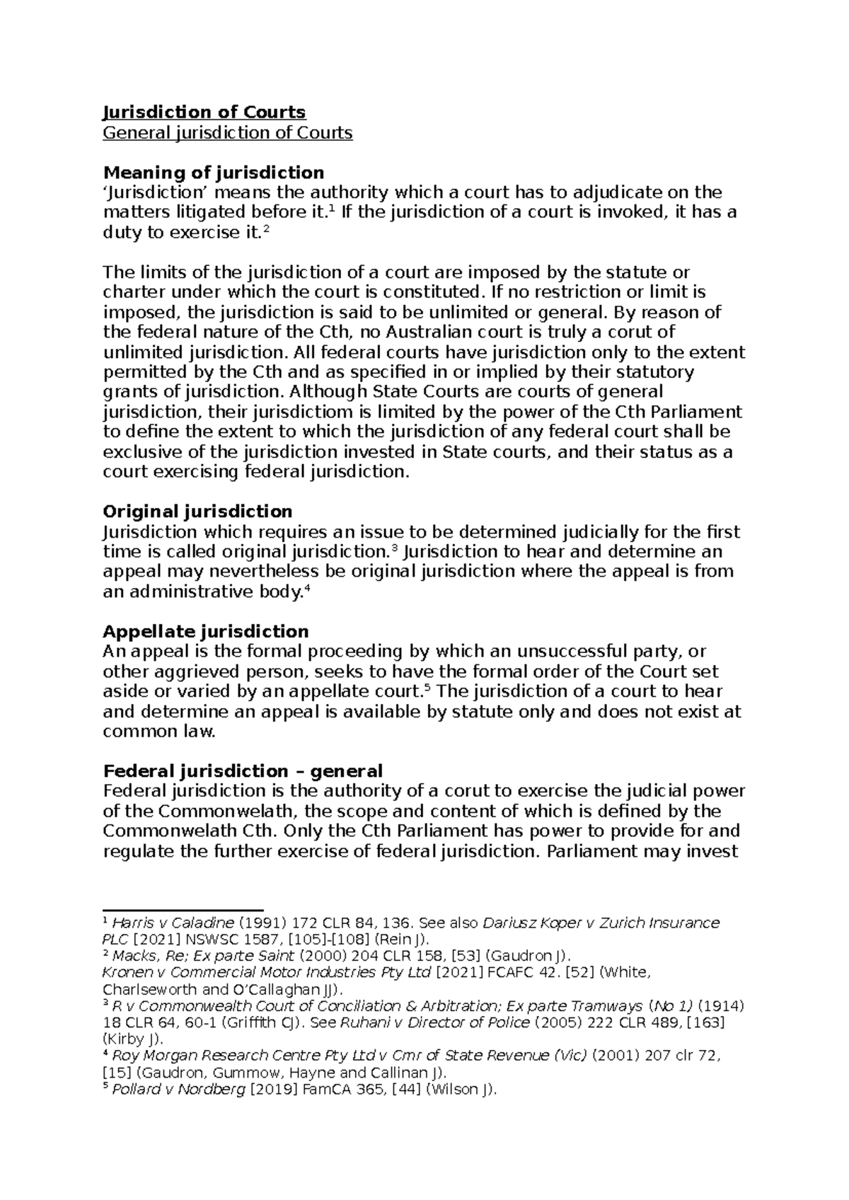 judicial Review notes - Jurisdiction of Courts General jurisdiction of ...