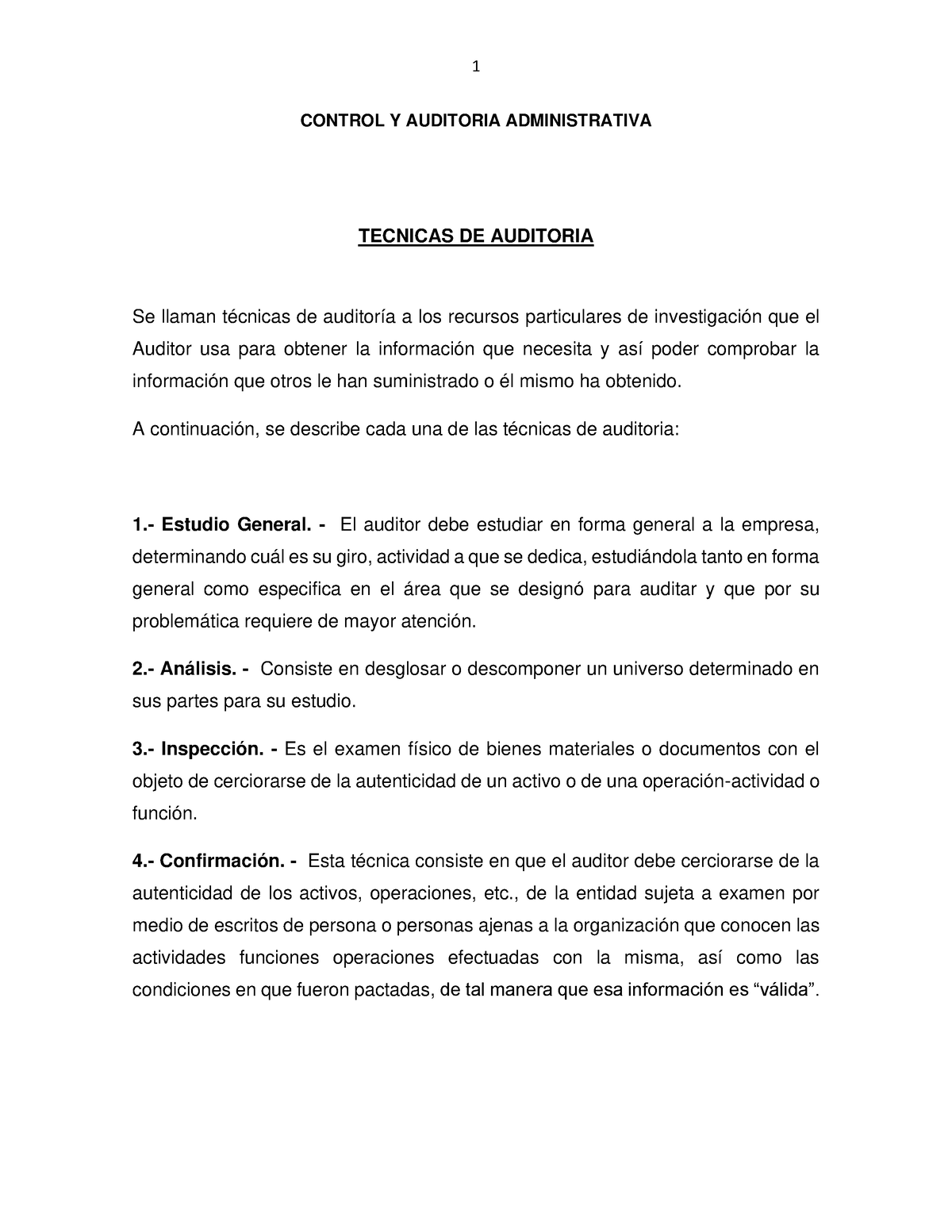 Tecnicas De Auditoria Administrativa 935 1 Control Y Auditoria Administrativa Tecnicas De 3770