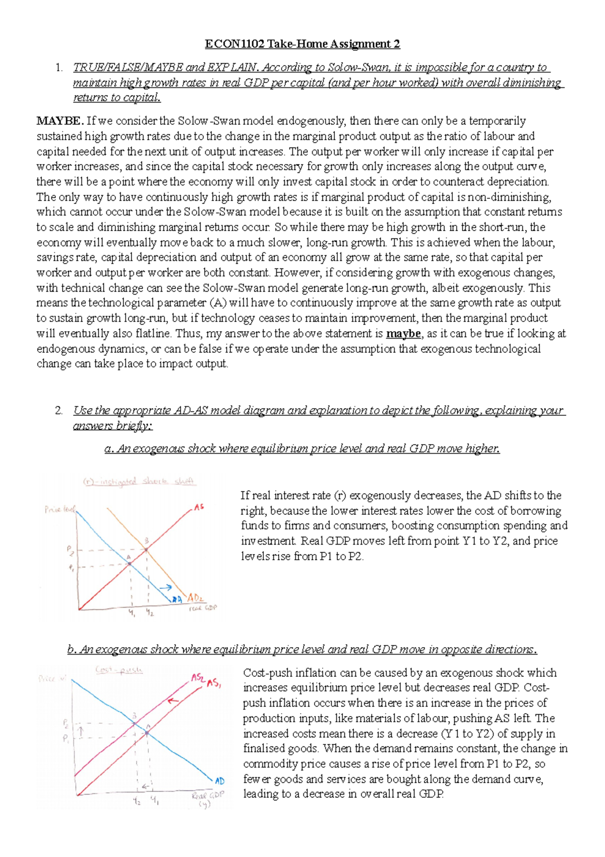 ECON1102 Take Home Assignment 2 - Macroeconomics - ANU - Studocu